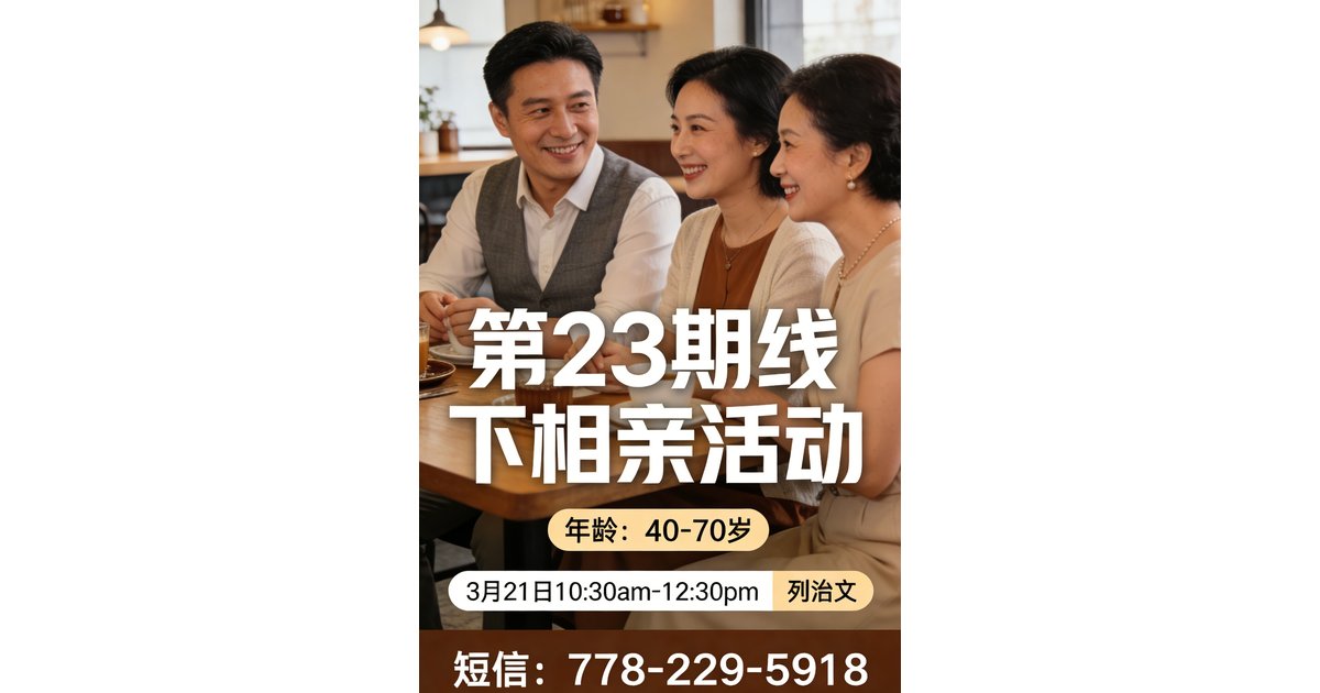 文章封面: 3月21日 40-70岁 线下相亲动海报